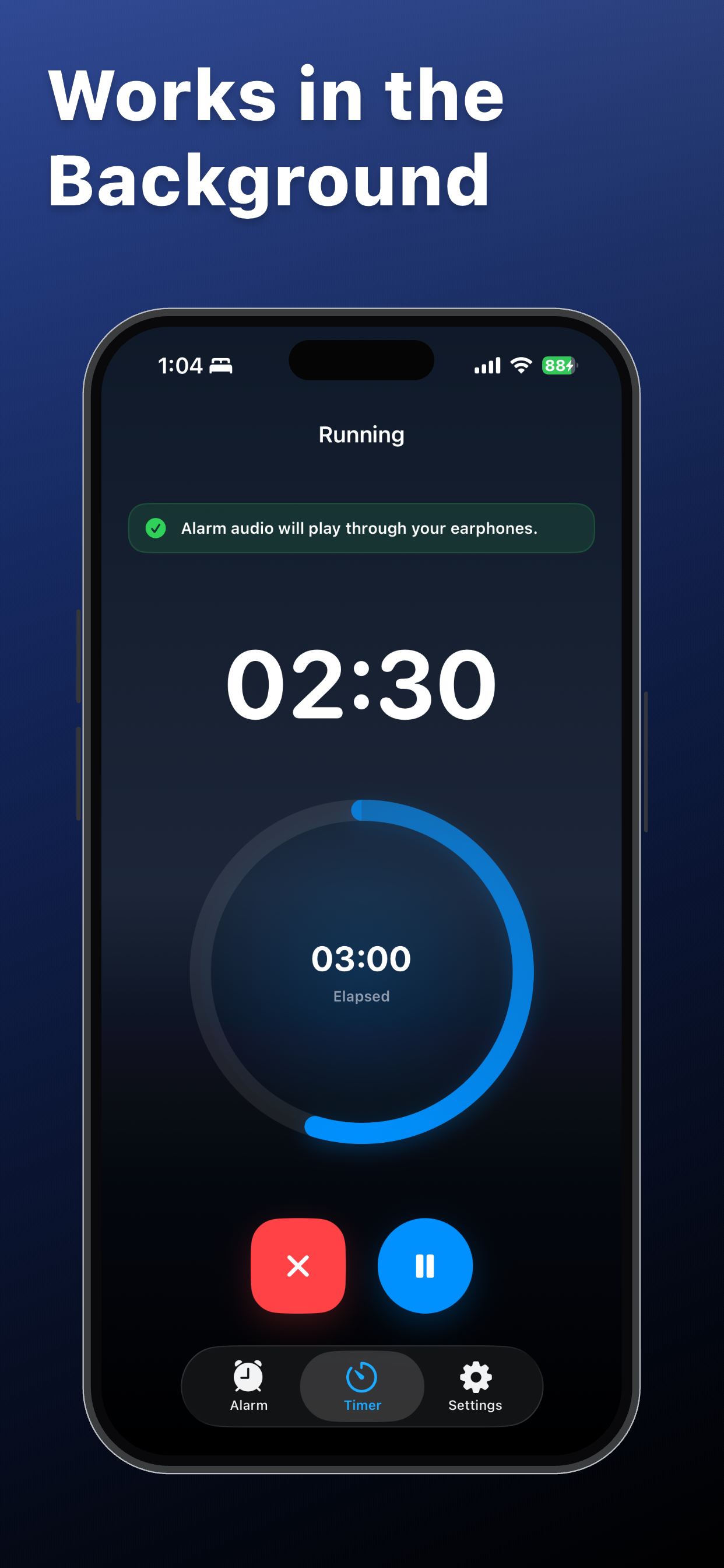 Running timer screen that can continue in the background