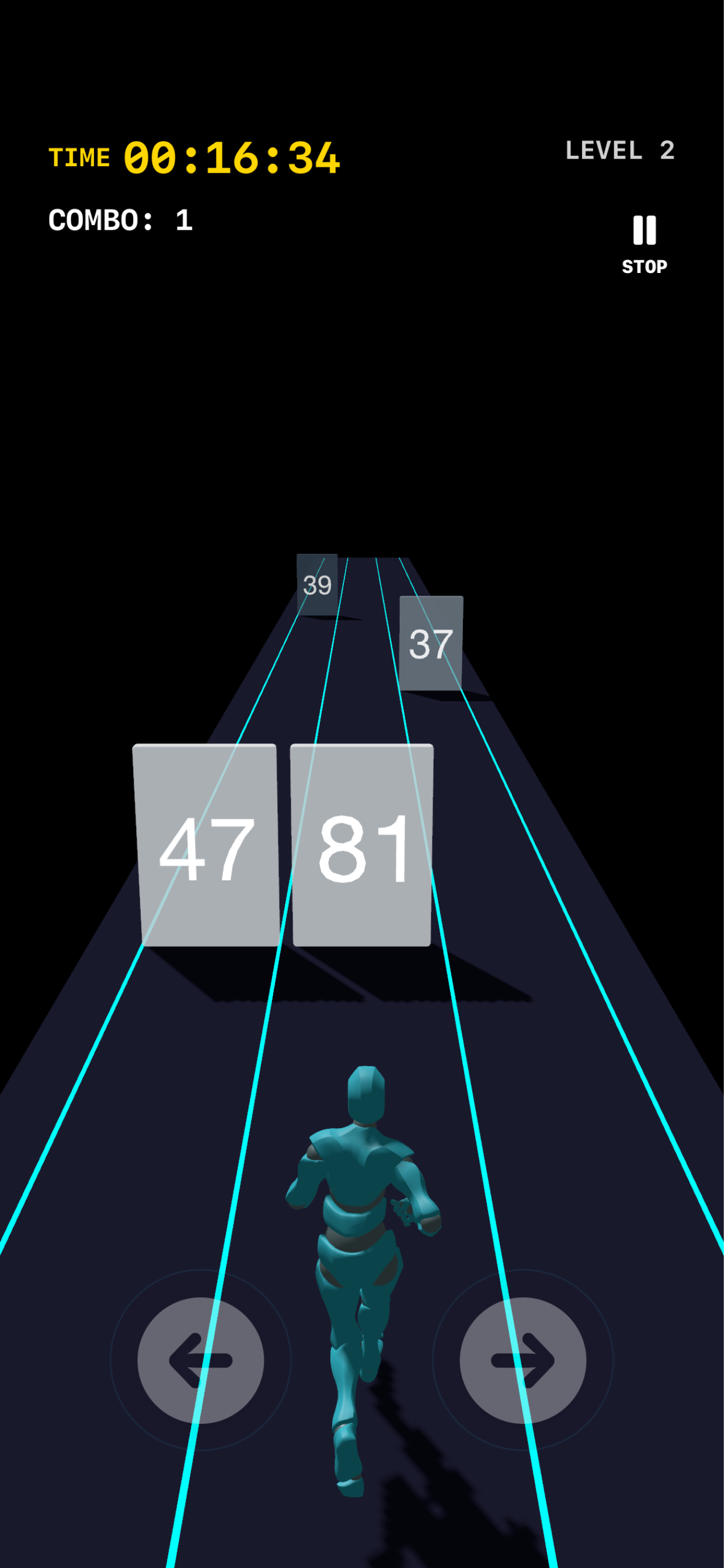 Game screen showing prime-number wall judgment while running